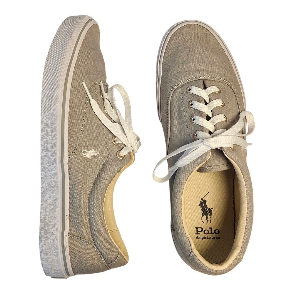 POLO RALPH LAUREN Men's 11 Keaton Shoes Sneakers Soft Gray Canvas Pony Logo - Picture 2 of 9